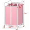 image:imageSimple Houseware 2Bag Heavy Duty Laundry Sorter Rolling Cart SilverPink