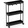 image:imageSimple Houseware 3Tier Slim Rolling Cart wHandle 55 Wx275 H WhiteBlack