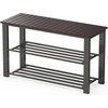 image:imageSimple Houseware Wooden Top Shoe Rack Bench for Entryway GreyDark Brown