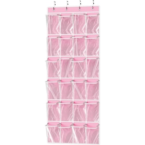 image:imageSimple Houseware 24 Pockets Large Clear Over the Door Shoe Organizer GrayPink