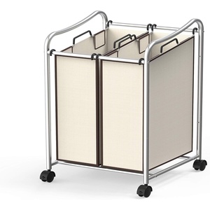 image:imageSimple Houseware 2Bag Heavy Duty Laundry Sorter Rolling Cart SilverChrome