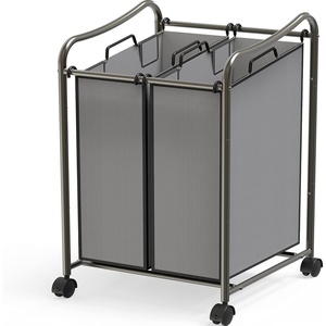 image:imageSimple Houseware 2Bag Heavy Duty Laundry Sorter Rolling Cart SilverDark Gray