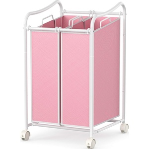 image:imageSimple Houseware 2Bag Heavy Duty Laundry Sorter Rolling Cart SilverPink