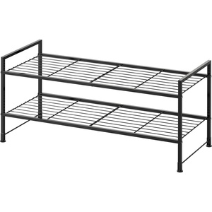 image:imageSimple Houseware 2Tier Stackable Mesh Shoe Rack BlackWired Grid Panel