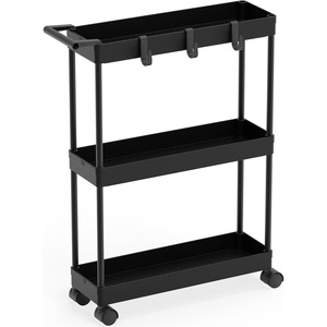 image:imageSimple Houseware 3Tier Slim Rolling Cart wHandle 55 Wx275 H WhiteBlack