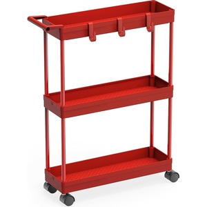 image:imageSimple Houseware 3Tier Slim Rolling Cart wHandle 55 Wx275 H WhiteRed