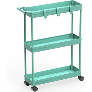 image:imageSimple Houseware 3Tier Slim Rolling Cart wHandle 55 Wx275 H WhiteTurquoise