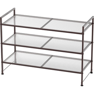image:imageSimple Houseware 3Tier Stackable Mesh Shoe Rack BlackBronze