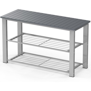 image:imageSimple Houseware Wooden Top Shoe Rack Bench for Entryway GreyGrey