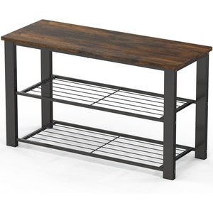 image:imageSimple Houseware Wooden Top Shoe Rack Bench for Entryway GreyRustic Brown