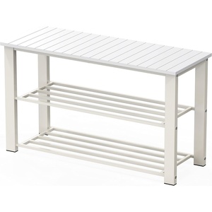 image:imageSimple Houseware Wooden Top Shoe Rack Bench for Entryway GreyWhite