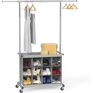 image:imageSimple Houseware Garment Rack wExtensible Hanging Rod amp 12 Cubes Grey